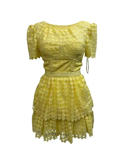 Pre-owned Self-portrait Heart-lace Tiered Dress In Yellow
