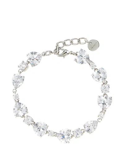 Self-portrait Heart-shaped Crystal-embellished Bracelet In Silver