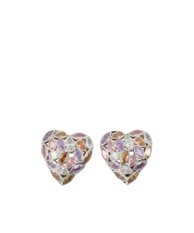 Self-portrait Heart-shaped Polycrystalline Earrings In Gray