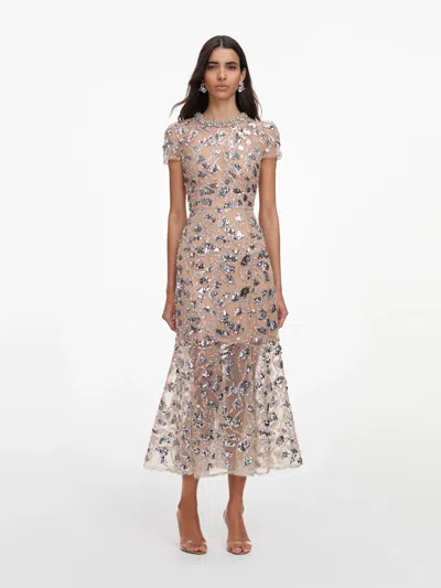 Self-portrait Hidden Back Mini Dress With Sequined Embellishment In Argento