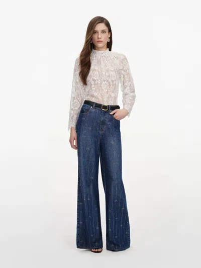 Self-portrait High Waist Sequin Embellished Jeans - Size 26 In Blu