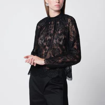 Self-portrait Highneck Lace Blouse With Long Sleeves In Black