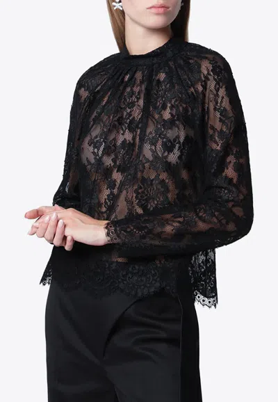 Self-portrait High-neck Sheer Lace Blouse In Black