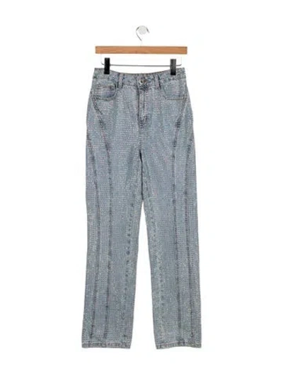 Pre-owned Self-portrait High-rise Straight Leg Jeans In Blue