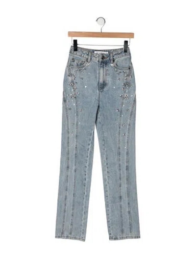 Pre-owned Self-portrait High-rise Straight Leg Jeans In Blue