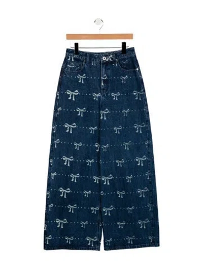 Pre-owned Self-portrait High-rise Wide Leg Jeans In Blue