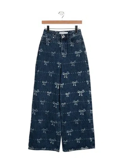 Pre-owned Self-portrait High-rise Wide Leg Jeans In Blue