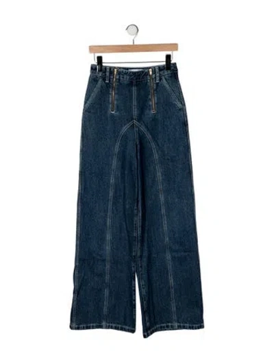 Pre-owned Self-portrait High-rise Wide Leg Jeans In Blue
