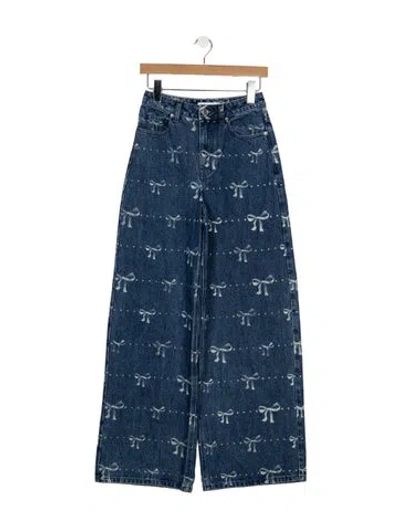 Pre-owned Self-portrait High-rise Wide Leg Jeans In Blue