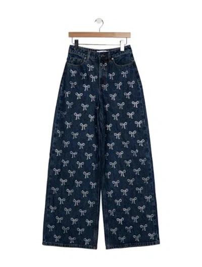 Pre-owned Self-portrait High-rise Wide Leg Jeans In Blue