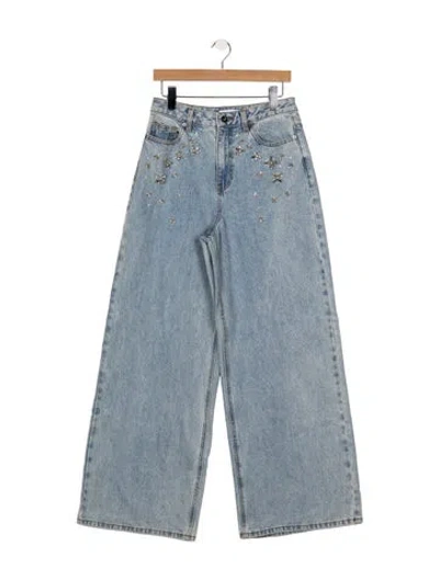 Pre-owned Self-portrait High-rise Wide Leg Jeans In Blue