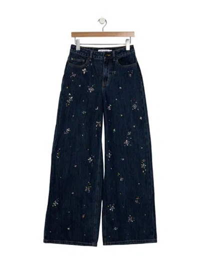 Pre-owned Self-portrait High-rise Wide Leg Jeans In Blue