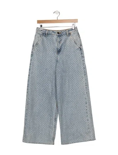 Pre-owned Self-portrait High-rise Wide Leg Jeans In Blue