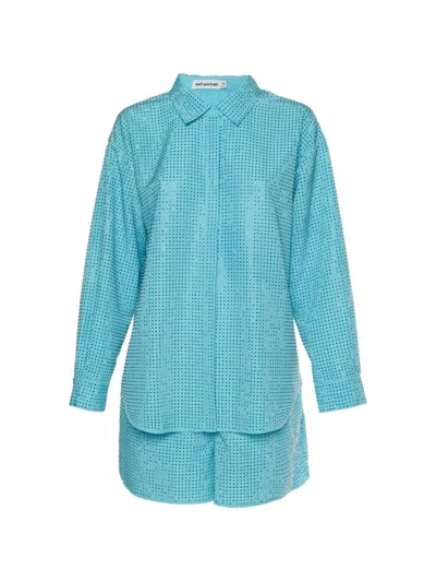 Pre-owned Self-portrait Hotfix Oversized Shirt And Shorts Set In Blue