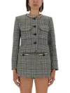 Self-portrait Houndstooth Embellished Trim Cropped Jacket In Gray
