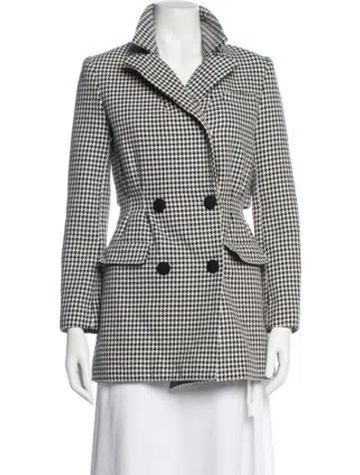 Pre-owned Self-portrait Houndstooth Print Blazer In White