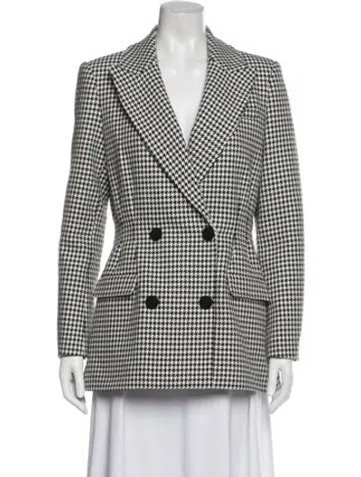Pre-owned Self-portrait Houndstooth Print Blazer In White