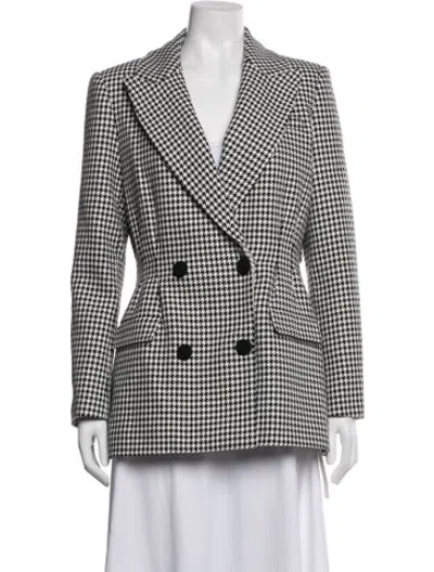Pre-owned Self-portrait Houndstooth Print Blazer In White