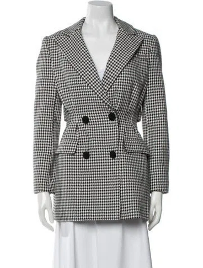 Pre-owned Self-portrait Houndstooth Print Coat In White