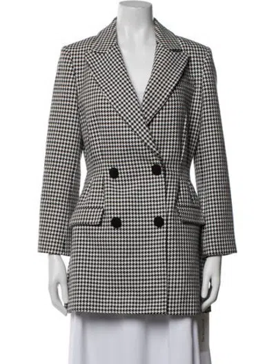 Pre-owned Self-portrait Houndstooth Print Coat In White