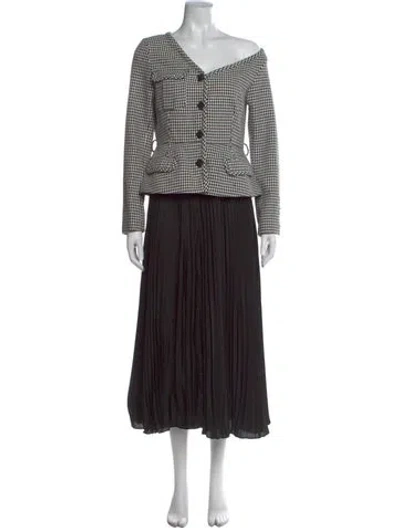 Pre-owned Self-portrait Houndstooth Print Midi Length Dress W/ Tags In Black