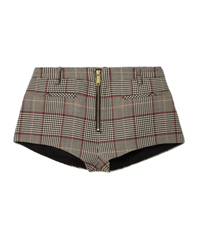 Self-portrait Houndstooth Woven Shorts In Gray