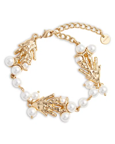 Self-portrait Imitation Pearl Coral Flex Bracelet In Gold