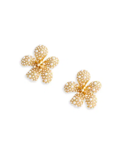 Self-portrait Imitation Pearl Encrusted Flower Earrings In Gold