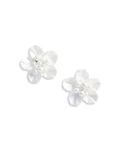 Self-portrait Imitation Pearl Flower Earrings In White