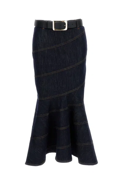 Self-portrait Indigo Denim Belted Midi Skirt In Blue