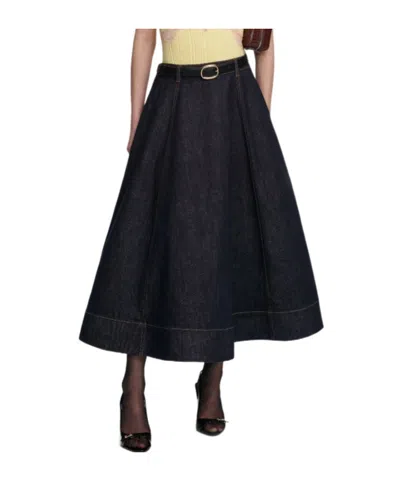 Self-portrait Indigo Denim Flared Midi Skirt In Purple