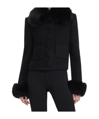 Self-portrait Jacket With Fur Cuffs In Black