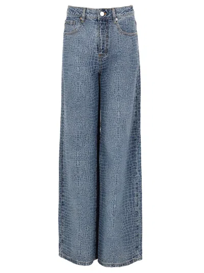 Self-portrait Jeans Con Strass Effetto Coccodrillo In Blue