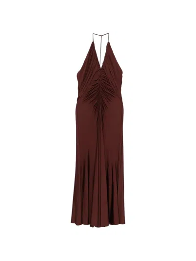 Self-portrait Jersey Drape Midi Dress In Brown