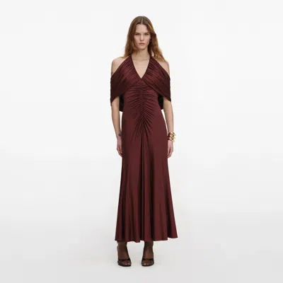 Self-portrait Jersey Drape Midi Dress In Brown
