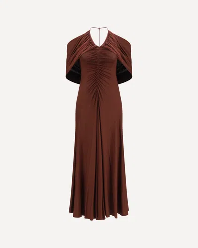 Self-portrait Brown Jersey Drape V-neck Viscose-blend Midi Dress In Red