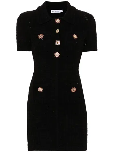Selfportrait Self-portrait Jewel Button Knit Mini Dress In Black  