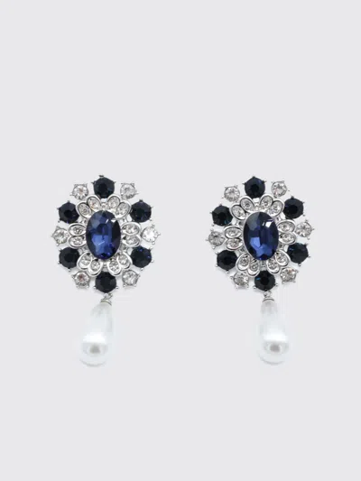 Self-portrait Crystal-embellished Faux-pearl Drop Earrings In Blue