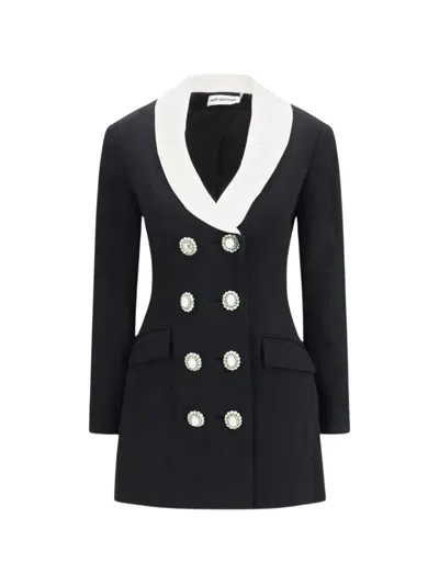 Self-portrait Double-breasted Black Wool Jacket Dress With White Shawl Collar