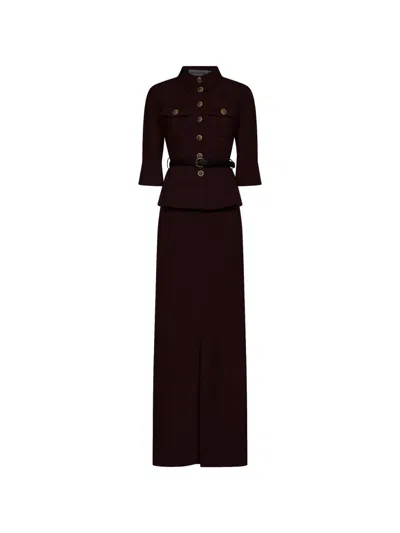 Self-portrait Jewel-button Peplum-waist Maxi Dress In Brown