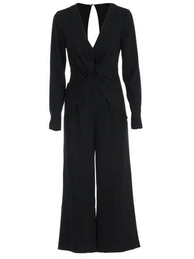 Self-portrait Jumpsuit L/s V Neck In Black