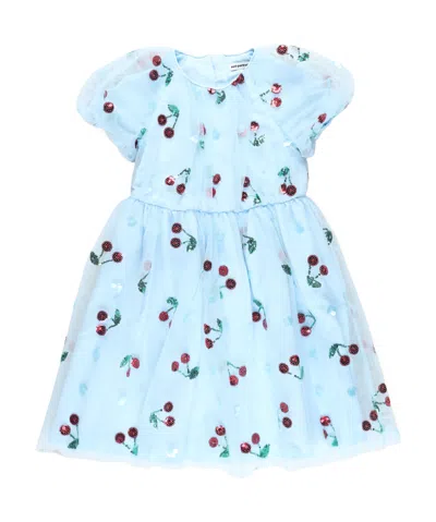 Self-portrait Kids Cherry Sequin Tulle Dress In Blue