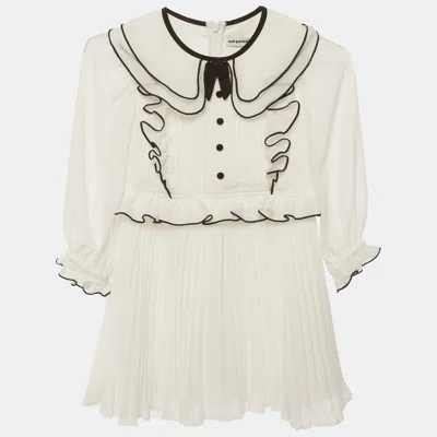 Pre-owned Self-portrait Kids White Chiffon Plissé Ruffled Dress 5-6 Yrs