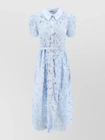 Self-portrait Knee Length Dress Short Sleeves Lace Belt In Blue