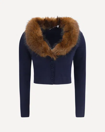 Self-portrait Knit And Faux Fur Cardigan In Blue