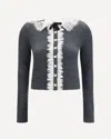 Self-portrait Self Portrait Knitted Wool Cardigan With Lace Collar In Grey In Gray