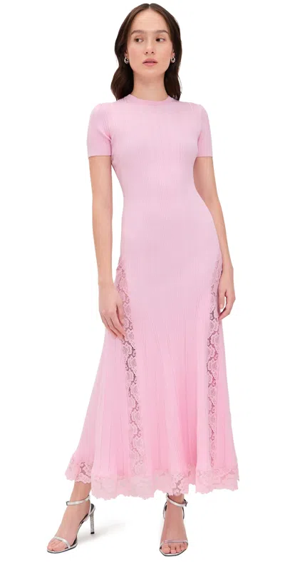 Self-portrait Knit Lace Insert Midi Dress Pink