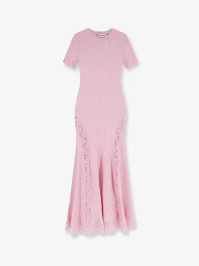 Self-portrait Knit Lace Insert Midi Dress In Pink