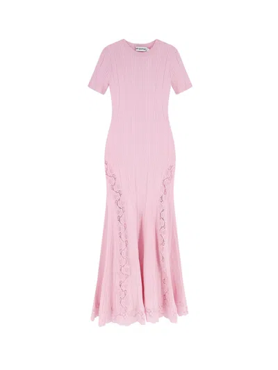 Self-portrait Knit Lace Insert Midi Dress In Pink