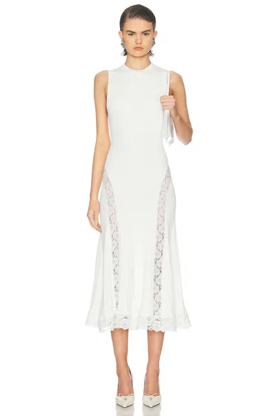 Self-portrait White Knitted Midi Dress With Lace Inserts